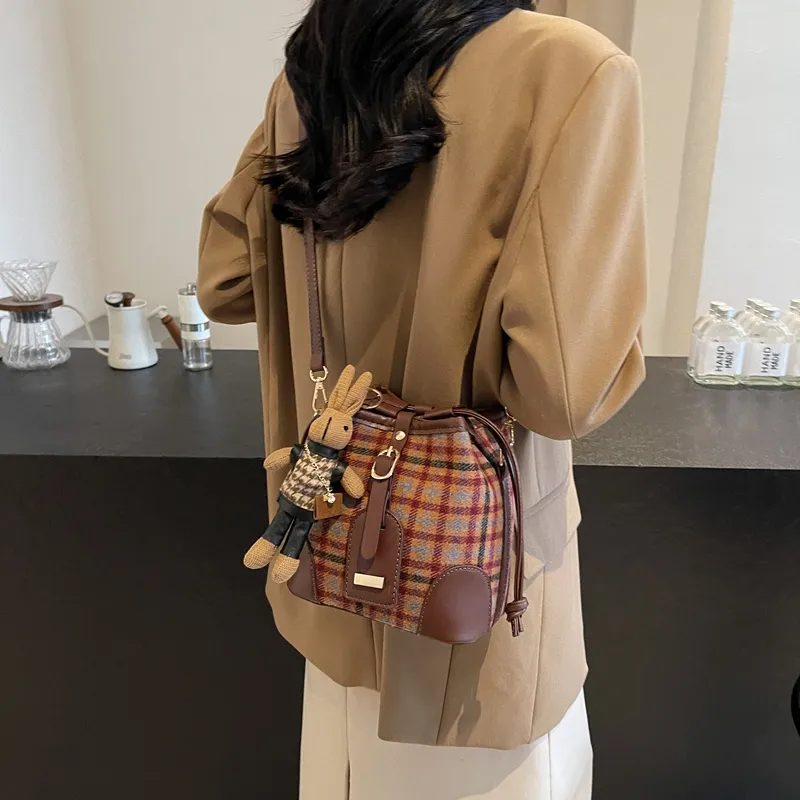 GOX Woolen Crossbody Bag Regular Women's Red Plaid/Blue Plaid/Black Plaid-1