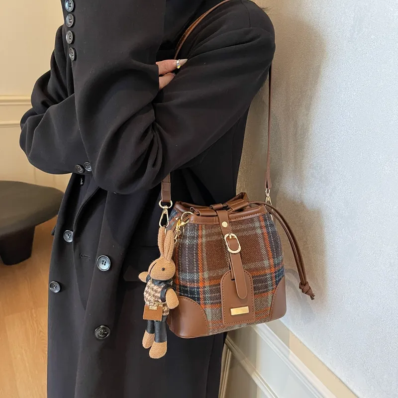 GOX Woolen Crossbody Bag Regular Women's Red Plaid/Blue Plaid/Black Plaid-8