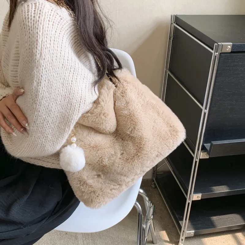 GOX Faux Fur Crossbody Bag, Shoulder Bag Regular Women's White/Gray/Black/Khaki/Pink-15