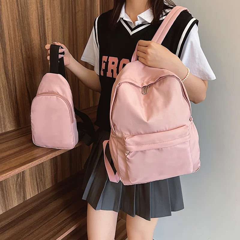 GOX Nylon Backpack Regular Unisex Ecru/Black/Purple/Green/Blue/Pink/Yellow/Orange Red-44
