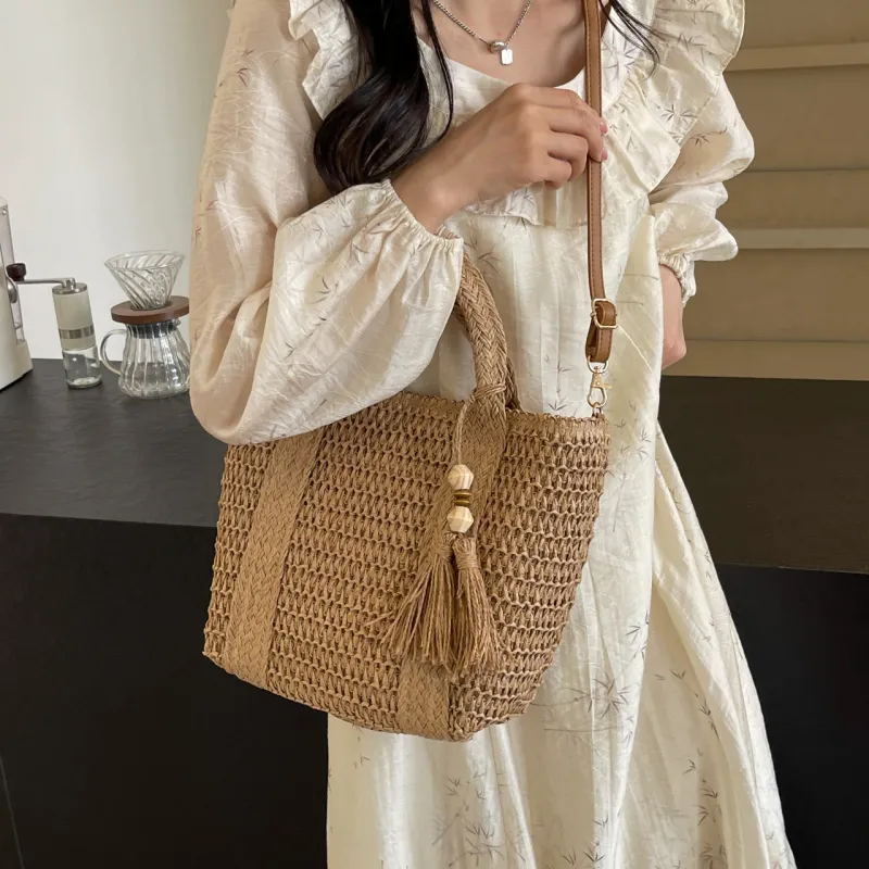 GOX Woven Shoulder Bag Women's Beige/Khaki-10