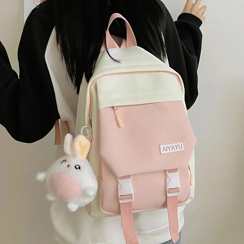 GOX Nylon Backpack Regular Women's Black/Pink/Light Purple/Light Yellow/Light Green-4