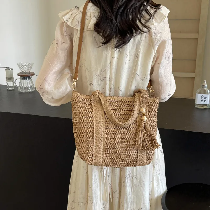 GOX Woven Shoulder Bag Women's Beige/Khaki-11