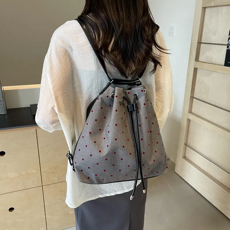 GOX Canvas Bag, Bucket Bag, Shoulder Bag Women's Stars/Polka Dot/Bowknot/Heart-10
