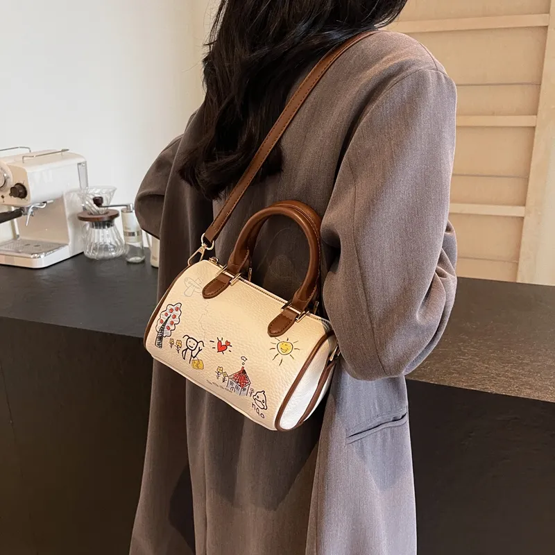 GOX PU Handbag, Shoulder Bag, Crossbody Bag Regular Women's Ecru/Black/Brown-2