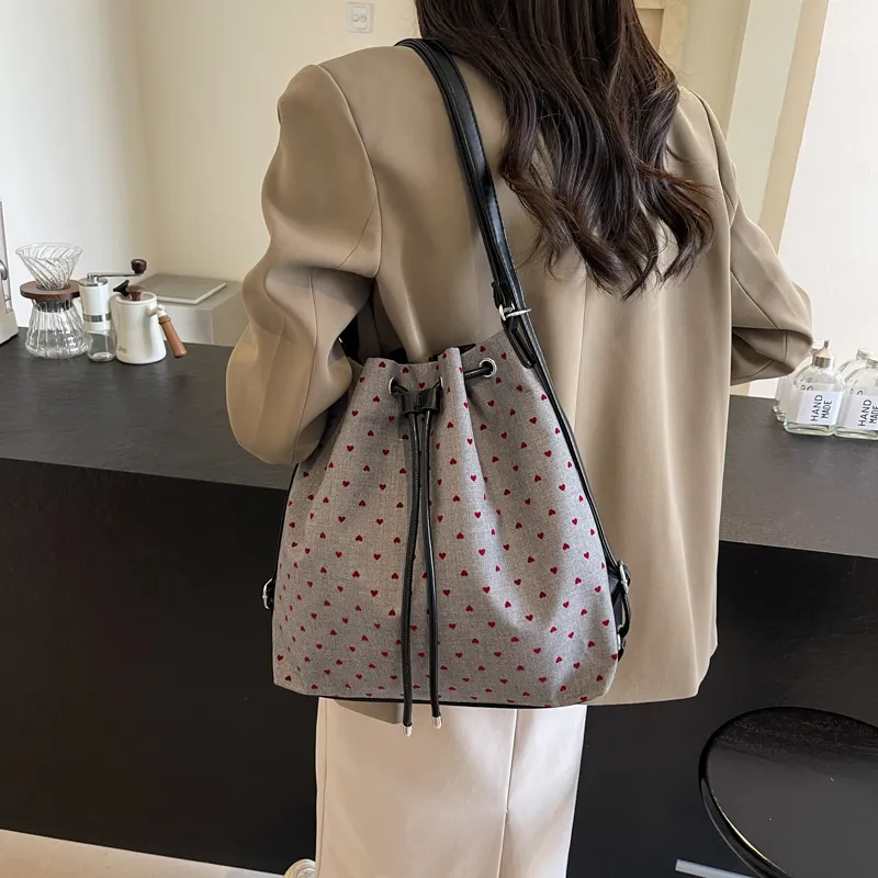 GOX Canvas Bag, Bucket Bag, Shoulder Bag Women's Stars/Polka Dot/Bowknot/Heart-18