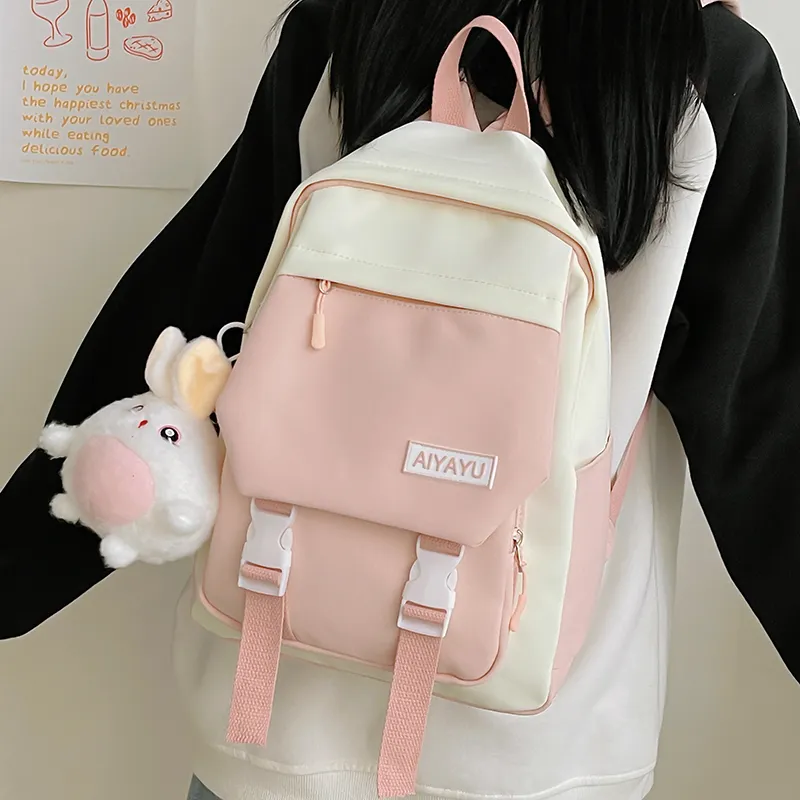 GOX Nylon Backpack Regular Women's Black/Pink/Light Purple/Light Yellow/Light Green-5