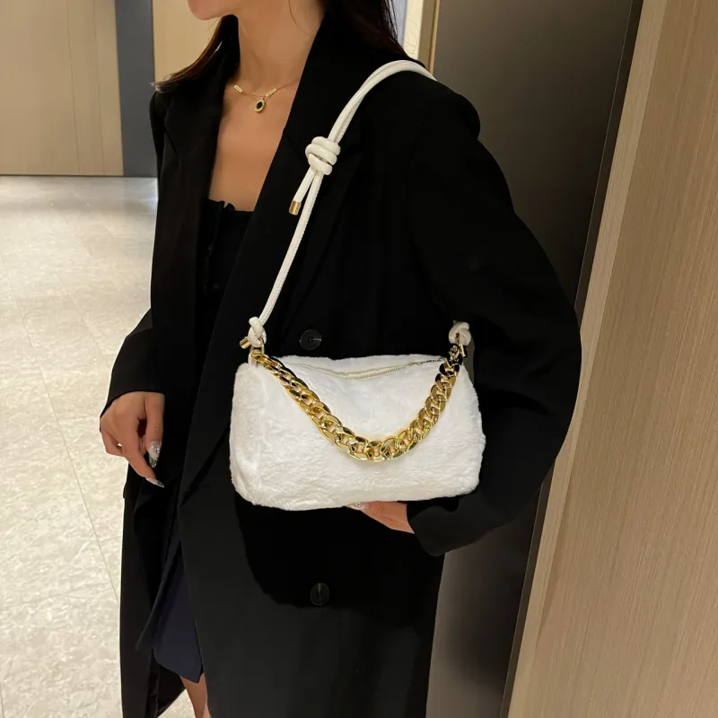 GOX Faux Fur Shoulder Bag Women's White/Black/Pink/Khaki-3