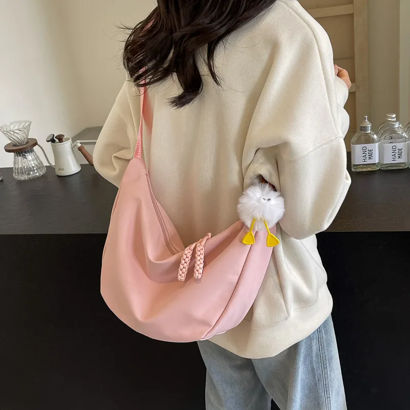 GOX Nylon Shoulder Bag Women's White/Black/Pink/Yellow/Green-17