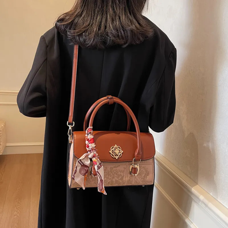 GOX PU One Shoulder Handbag Women's Yellow Brown/Burgundy-1