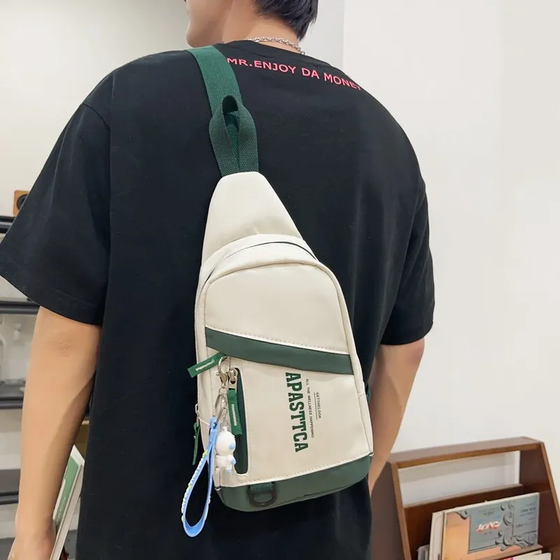 GOX Nylon Sling Bag Regular Unisex Light Gray/Black/Emerald Green/Red-11