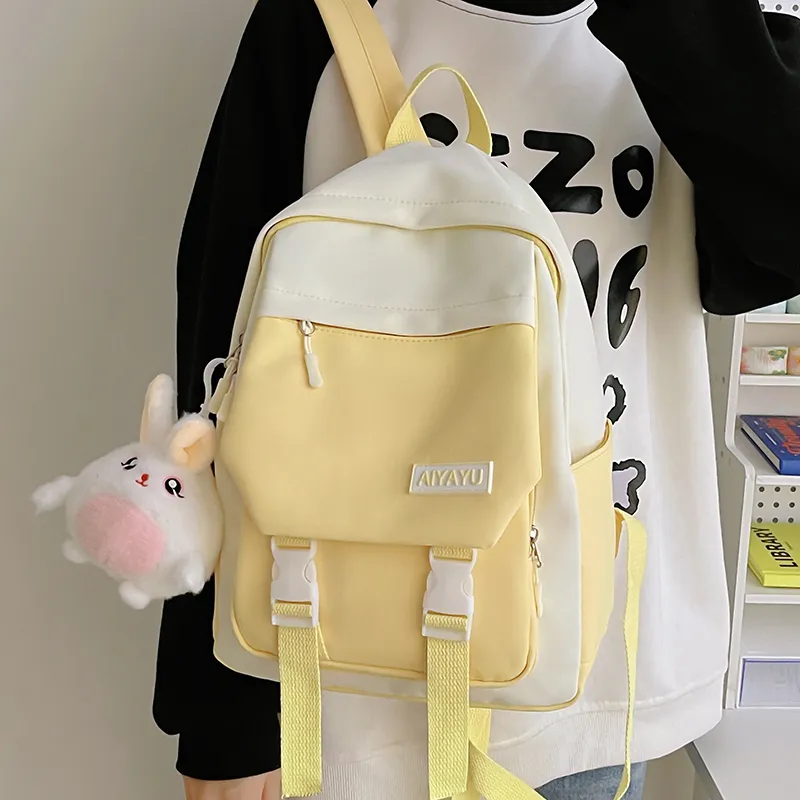 GOX Nylon Backpack Regular Women's Black/Pink/Light Purple/Light Yellow/Light Green-12