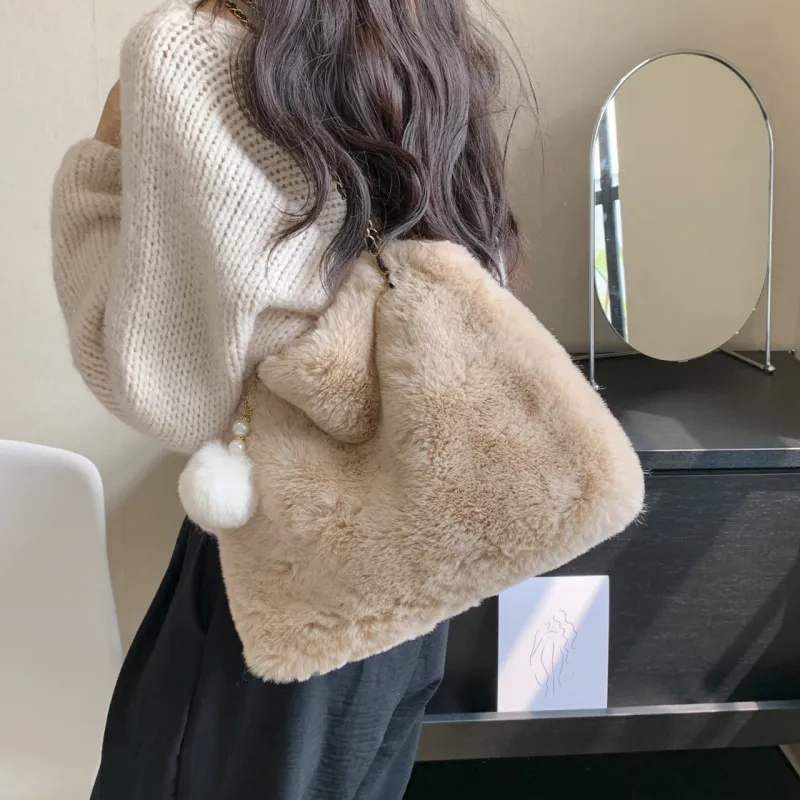 GOX Faux Fur Crossbody Bag, Shoulder Bag Regular Women's White/Gray/Black/Khaki/Pink-14
