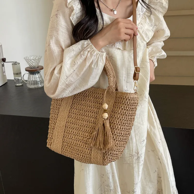 GOX Woven Shoulder Bag Women's Beige/Khaki-7