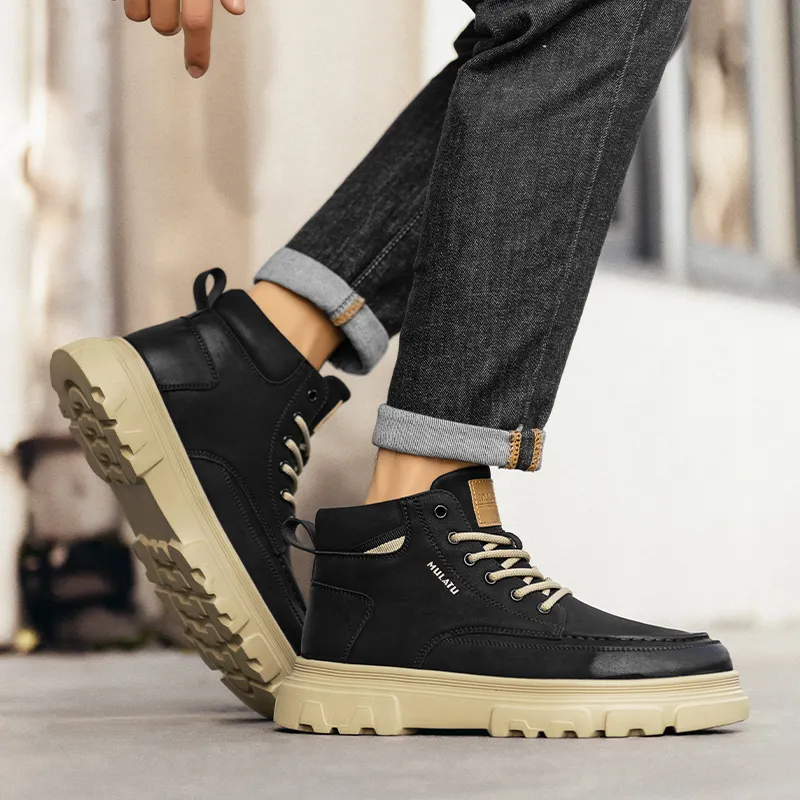 GERTOP Martin Boots Men Black, Yellow-4