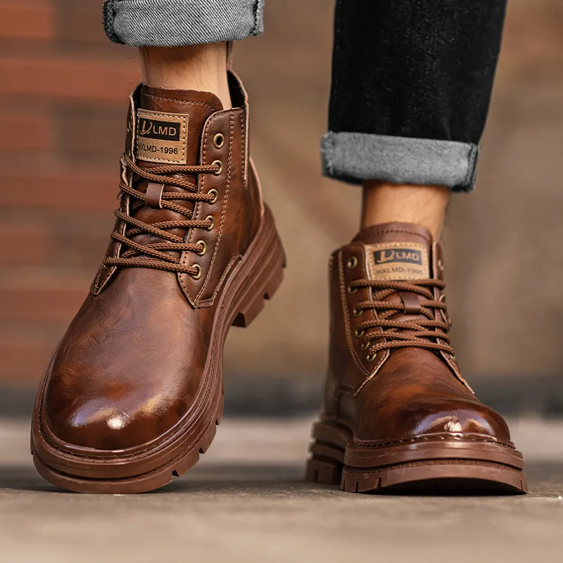 GERTOP Martin Boots Men Black, Red Brown-5