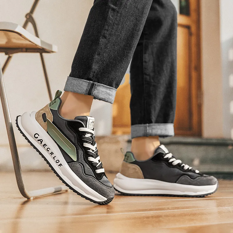 GERTOP Casual Shoes Men Low Top Gray Green, Sand Brown-6