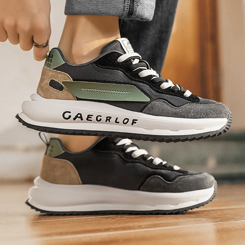 GERTOP Casual Shoes Men Low Top Gray Green, Sand Brown-5