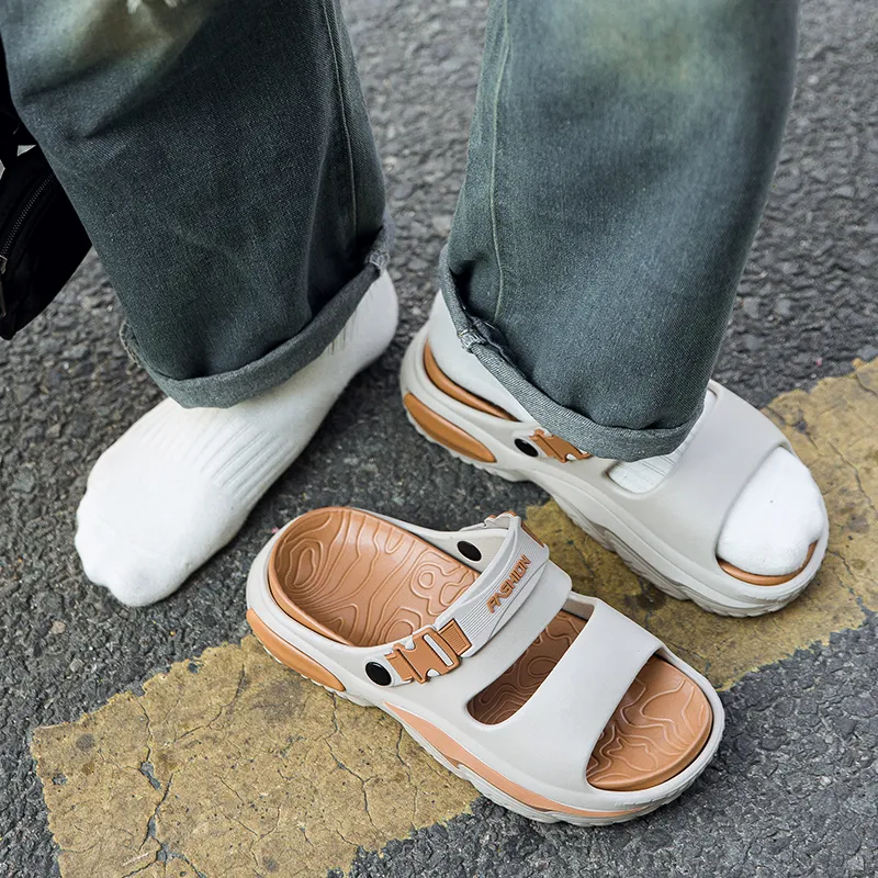 GERTOP Beach Sandals Men Black Orange, White Green, Khaki-5