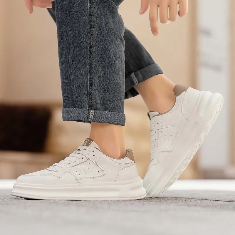 GERTOP Skateboard Shoes Men Low-Top Rice Apricot White Gray-2