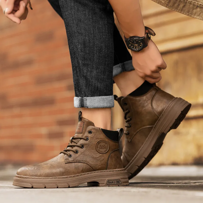 GERTOP Martin Boots Men Brown, Black-4
