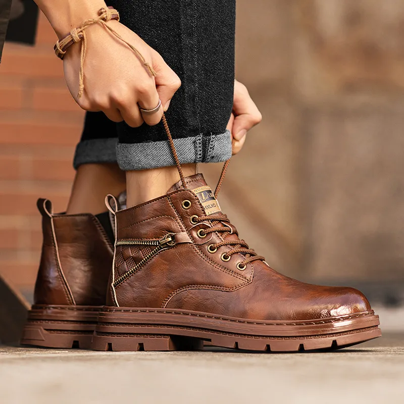 GERTOP Martin Boots Men Black, Red Brown-2