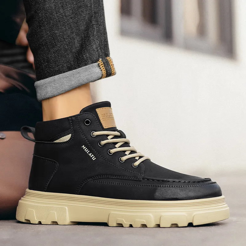 GERTOP Martin Boots Men Black, Yellow-3