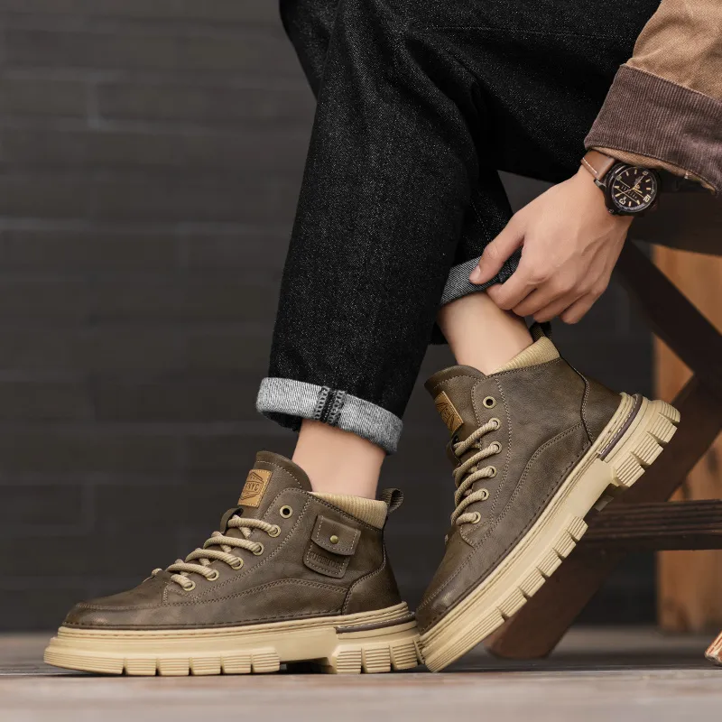 GERTOP Martin Boots Men Black, Khaki-4