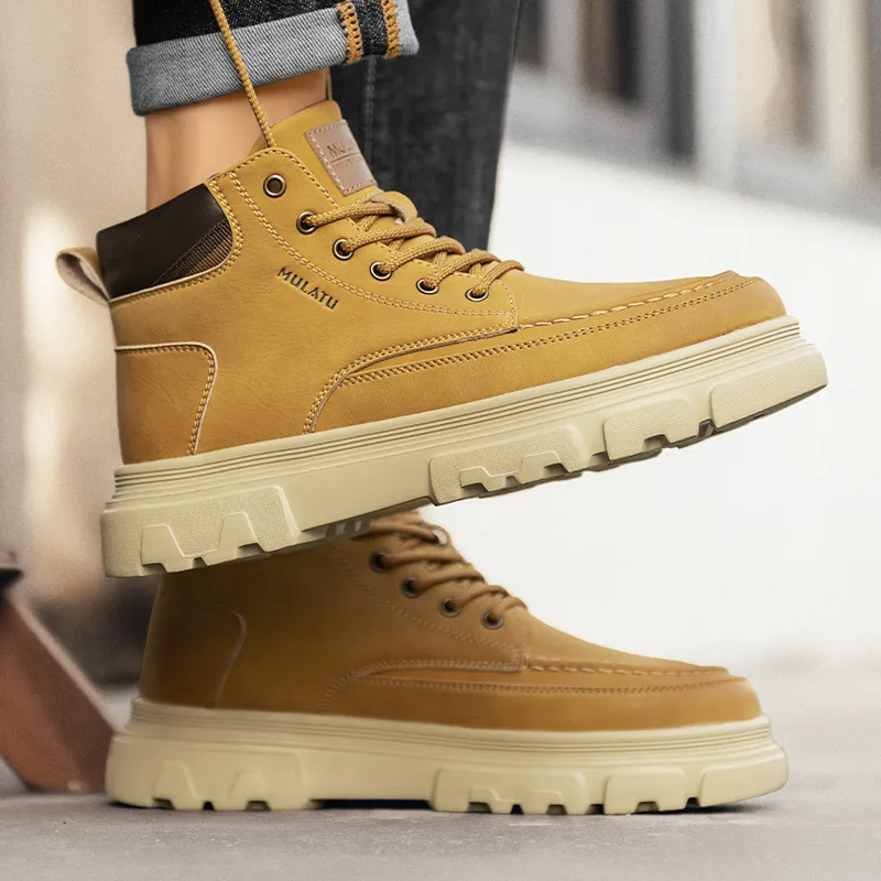 GERTOP Martin Boots Men Black, Yellow-11