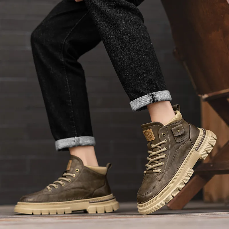 GERTOP Martin Boots Men Black, Khaki-3
