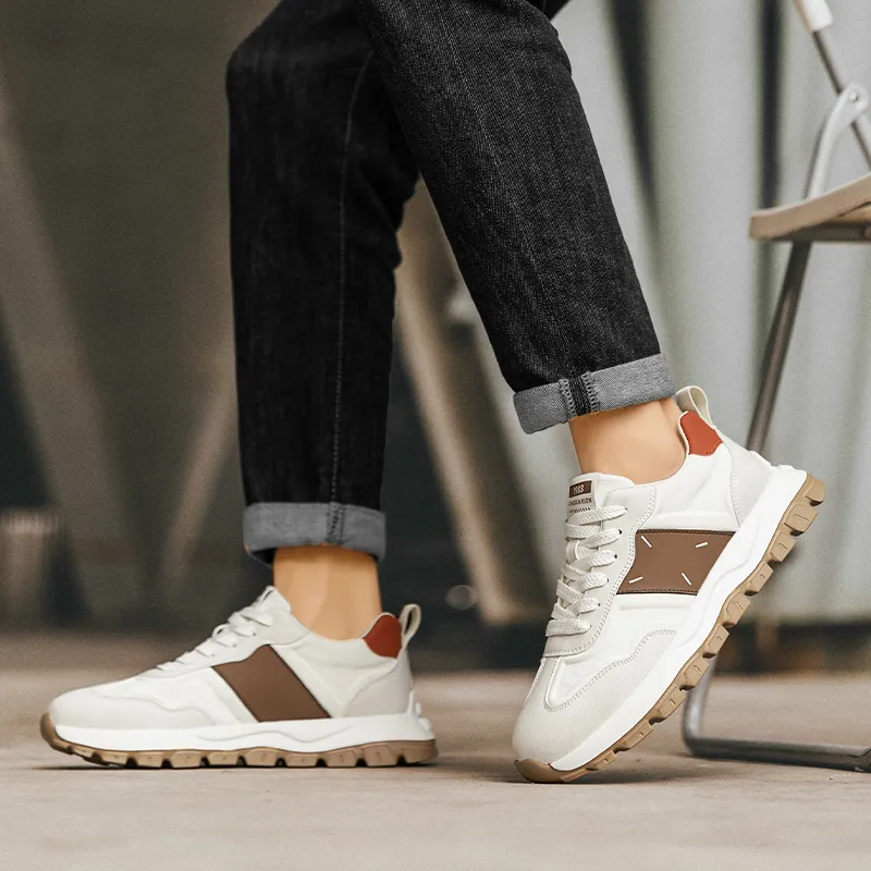 GERTOP Casual Shoes Men Low Top White Blue/White Brown-6