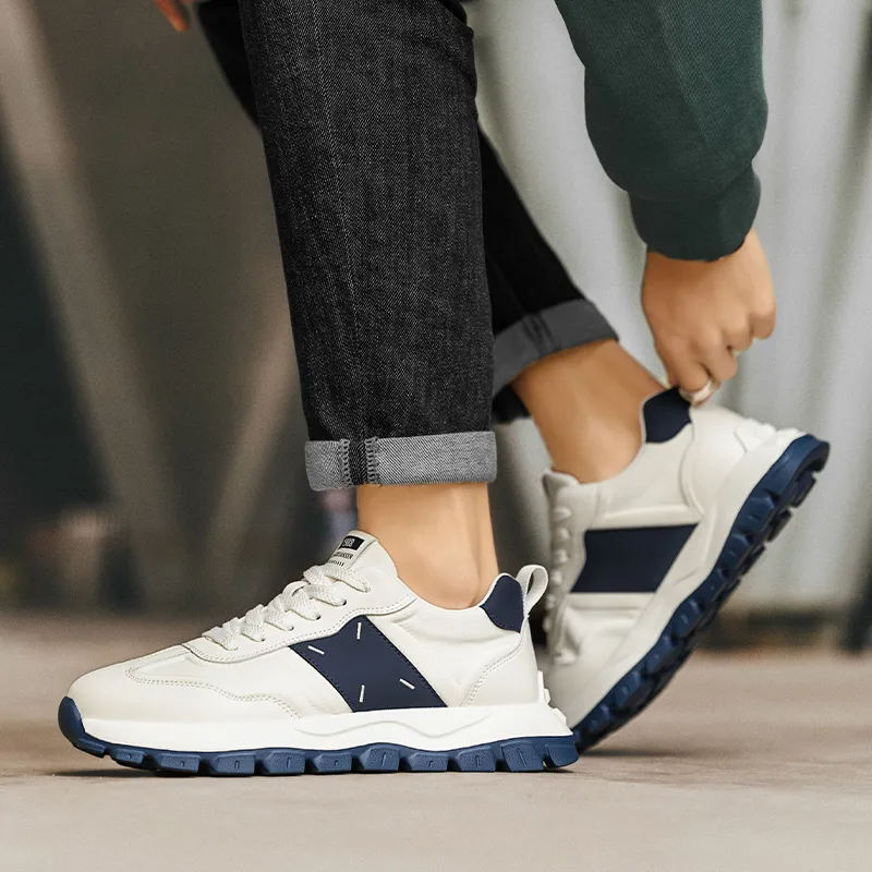 GERTOP Casual Shoes Men Low Top White Blue/White Brown-1