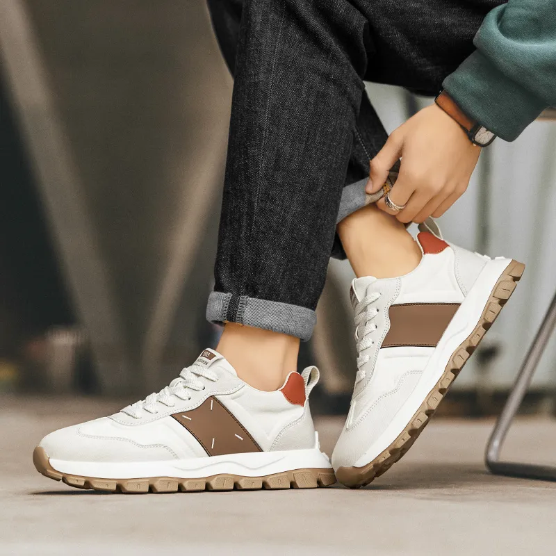 GERTOP Casual Shoes Men Low Top White Blue/White Brown-5