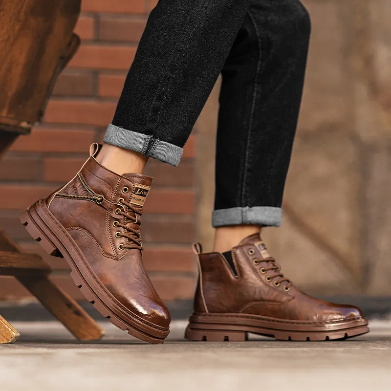 GERTOP Martin Boots Men Black, Red Brown-4