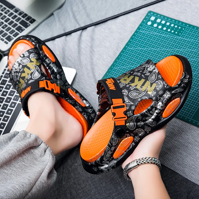 GERTOP Beach Sandals Men Black Orange, White Green, Khaki-6