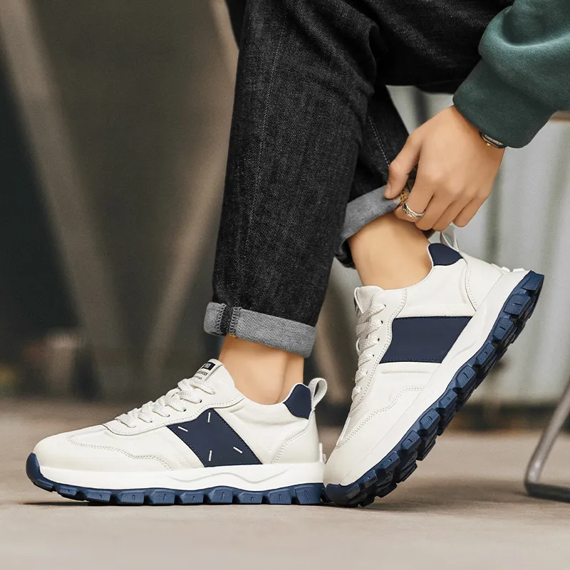 GERTOP Casual Shoes Men Low Top White Blue/White Brown-2