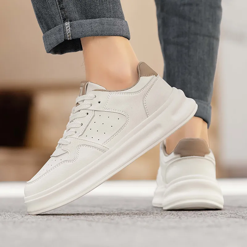 GERTOP Skateboard Shoes Men Low-Top Rice Apricot White Gray-3