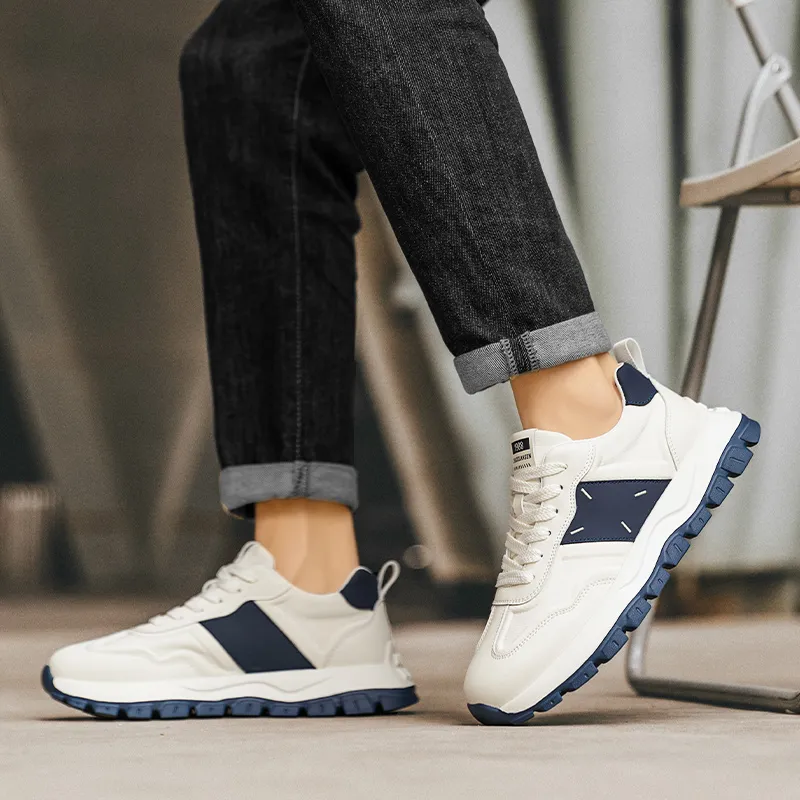 GERTOP Casual Shoes Men Low Top White Blue/White Brown-3