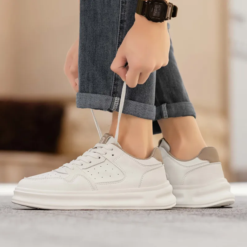 GERTOP Skateboard Shoes Men Low-Top Rice Apricot White Gray-4
