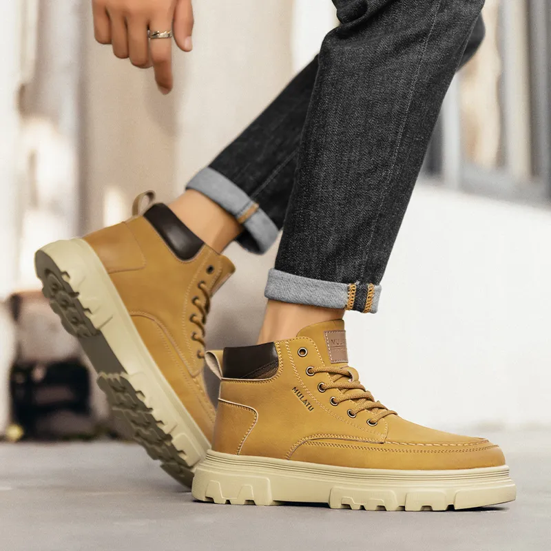 GERTOP Martin Boots Men Black, Yellow-9