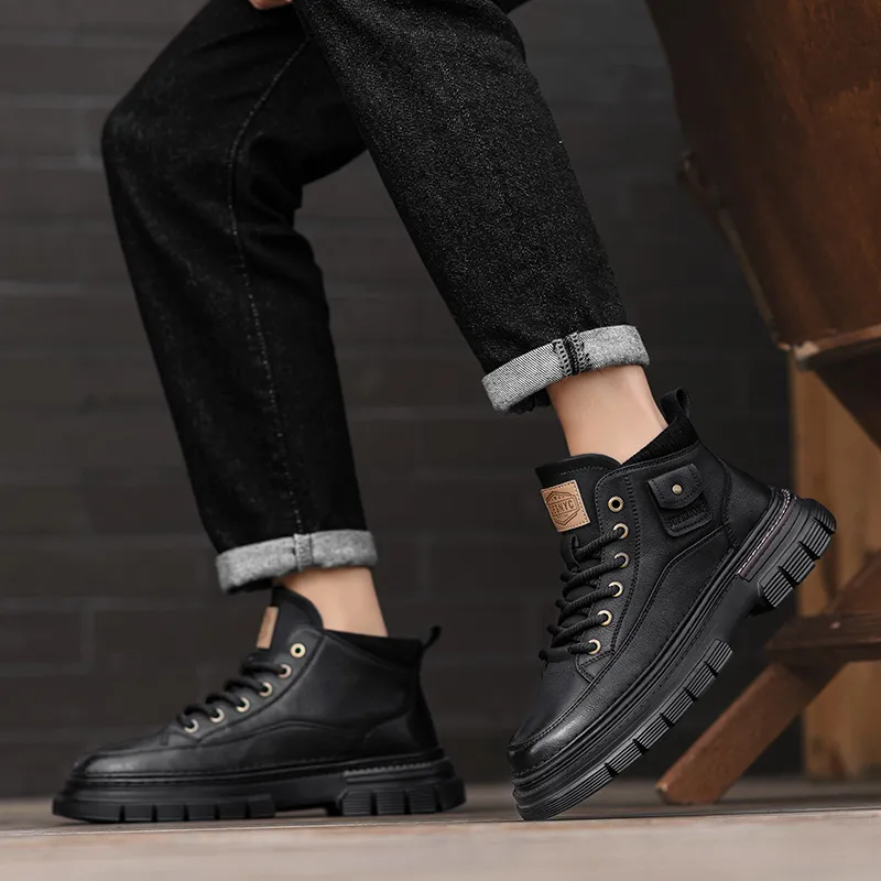 GERTOP Martin Boots Men Black, Khaki-9
