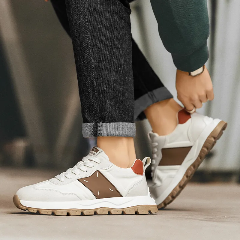 GERTOP Casual Shoes Men Low Top White Blue/White Brown-7