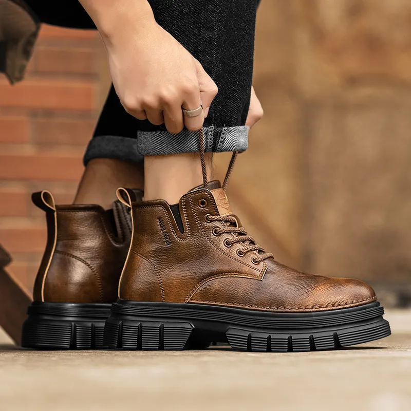GERTOP Martin Boots Men Black/Brown-3