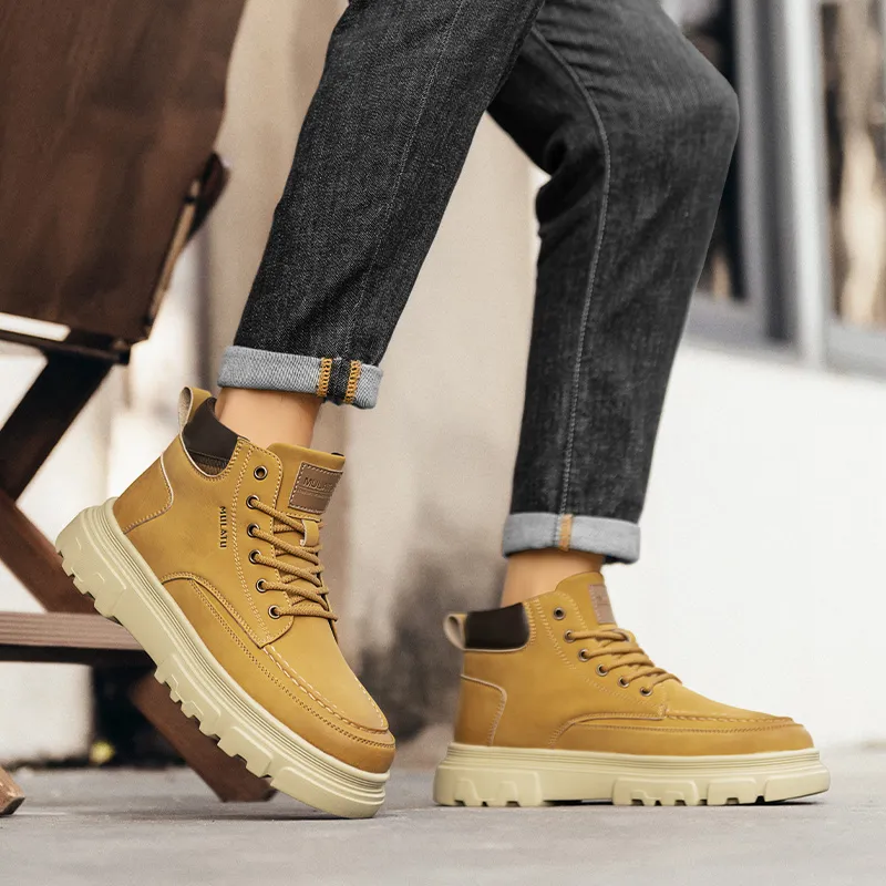 GERTOP Martin Boots Men Black, Yellow-10