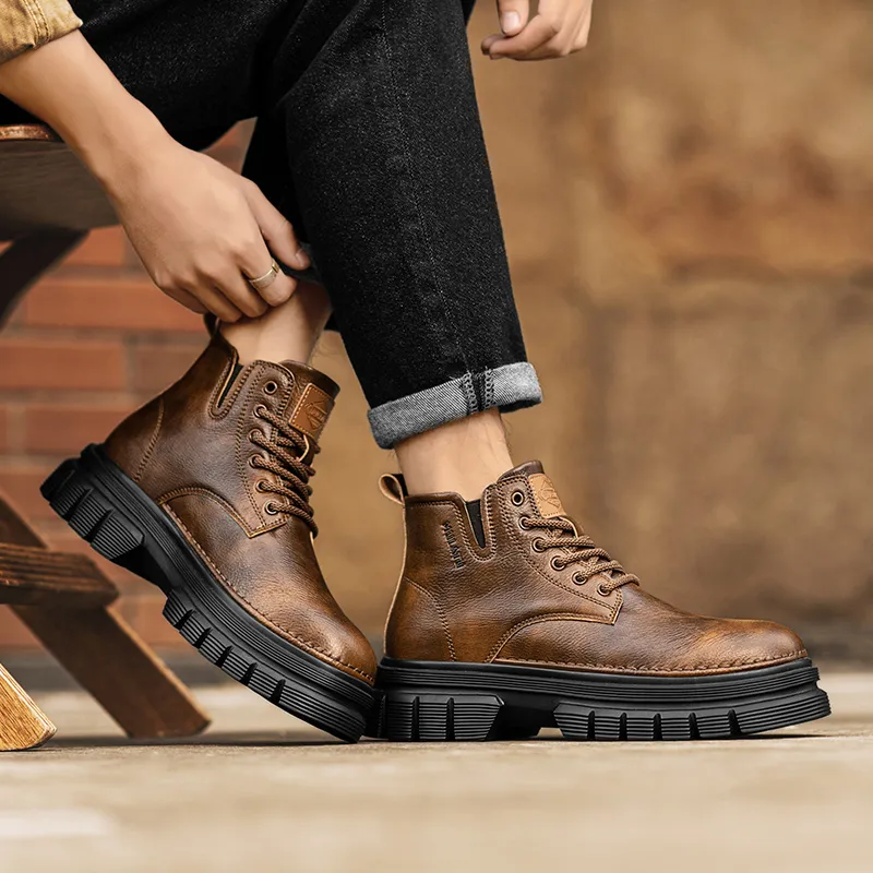 GERTOP Martin Boots Men Black/Brown-5