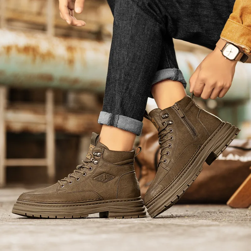 GERTOP Short Fleece Lined Casual Workwear Martin Boots Men's-9
