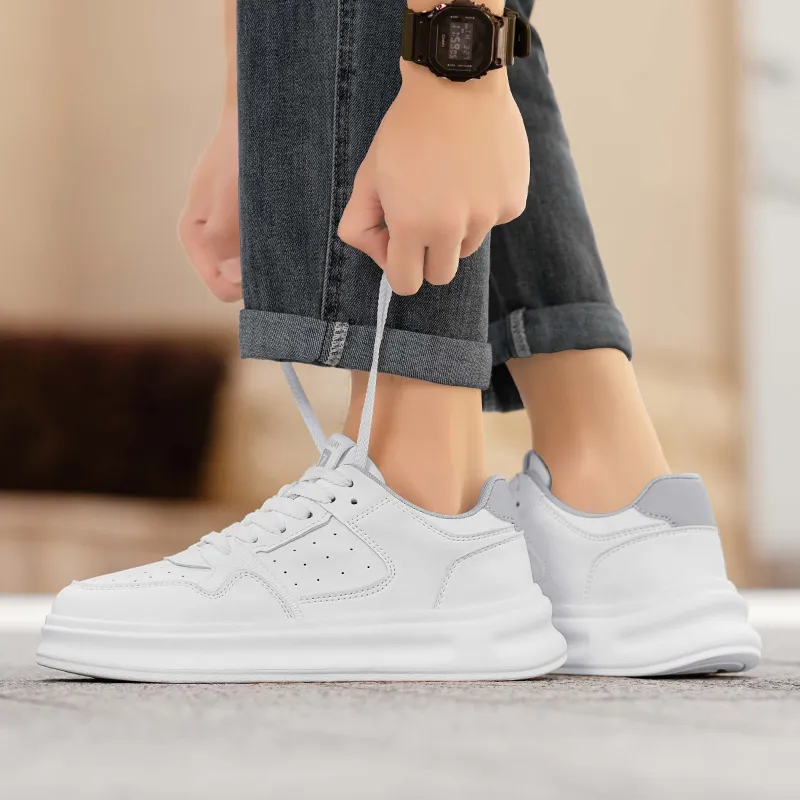 GERTOP Skateboard Shoes Men Low-Top Rice Apricot White Gray-8