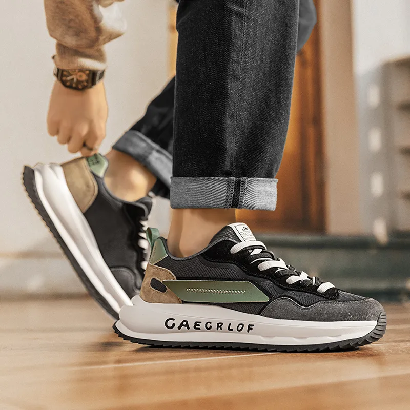 GERTOP Casual Shoes Men Low Top Gray Green, Sand Brown-4