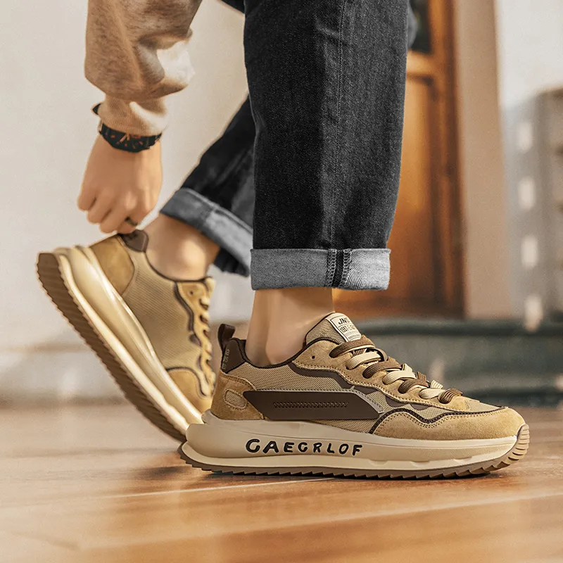 GERTOP Casual Shoes Men Low Top Gray Green, Sand Brown-10