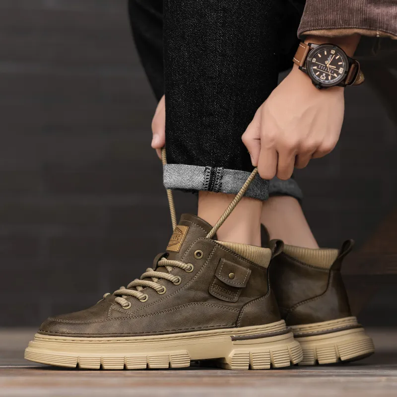 GERTOP Martin Boots Men Black, Khaki-5